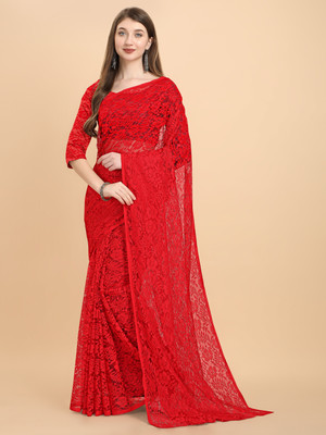 IRIS Self Design Bollywood Net Saree(Red)