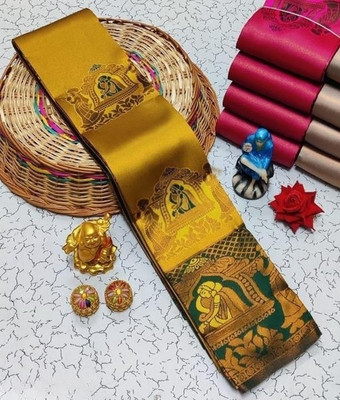 Harshiv Textile Embellished Banarasi Art Silk Saree(Gold)