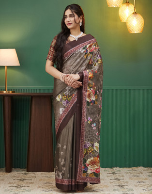 Satrani Digital Print, Geometric Print Daily Wear Georgette Saree(Brown)