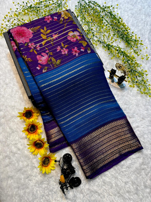 SHREE BHERUNATH FASHION Embroidered Mysore Raw Silk Saree(Blue)