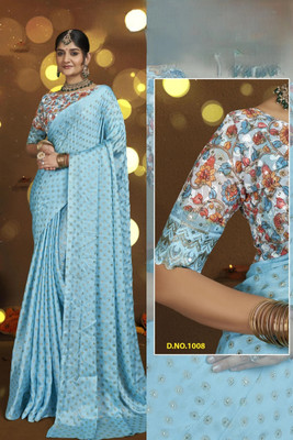 SHILPKALA Digital Print Bollywood Chiffon Saree(Blue)