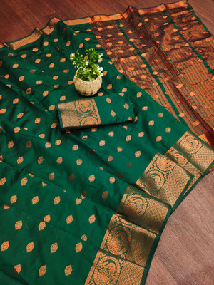 GOGAJI COLLECTION Self Design Bollywood Raw Silk Saree(Green)