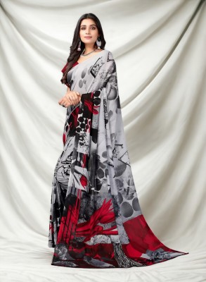 NIRMOHIFASHION Floral Print Bollywood Georgette Saree(Grey)