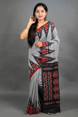 BN Fashion Printed Sambalpuri Viscose Rayon Saree(Grey, Maroon, Black)