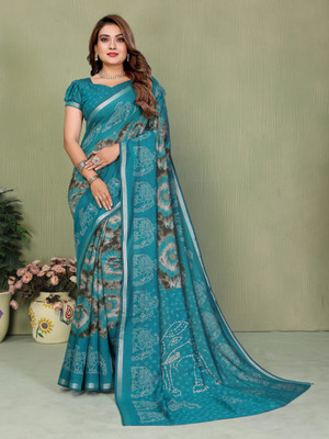 Sarly Printed Bollywood Cotton Blend Saree(Green)