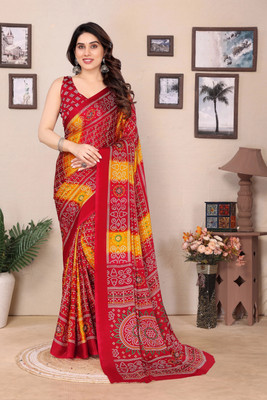 Parangi-A planet of style Digital Print, Floral Print, Printed, Woven Bollywood Pure Silk, Organza Saree(Red, Yellow)