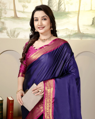 Octa Apparel Solid/Plain, Striped Banarasi Cotton Silk Saree(Multicolor)