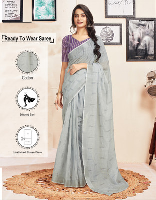 Satrani Solid/Plain Jamdani Pure Cotton Saree(Grey)