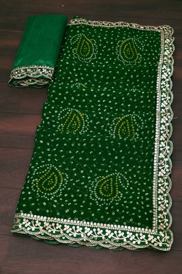 ASTEYAM Printed Bandhani Georgette Saree(Green)