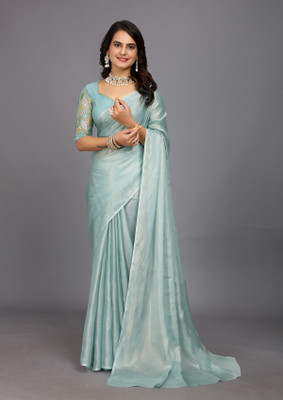 Aardiva Solid/Plain Bollywood Silk Blend Saree(Blue)