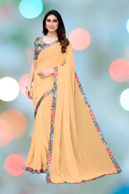 NESHVI ENTERPRISE Solid/Plain Bollywood Georgette Saree(Orange)