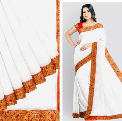 LUVITUS Solid/Plain Bollywood Pure Cotton Saree(Red)