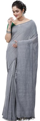 sbtextile Solid/Plain Handloom Handloom Cotton Blend, Pure Cotton Saree(Grey)