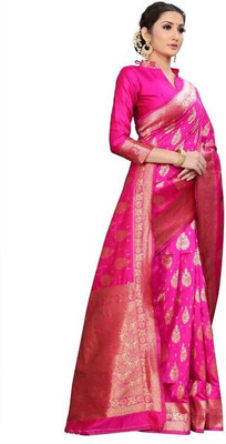 Sati Savitri Saree Printed Banarasi Silk Blend Saree(Pink)
