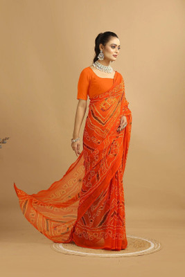 MAHARAJ SAREES Digital Print Bandhani Georgette Saree(Orange)