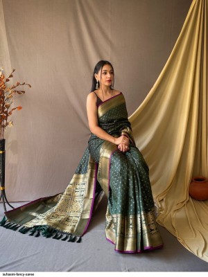 Verviza Woven, Embellished Kanjivaram Pure Silk Saree(Green)