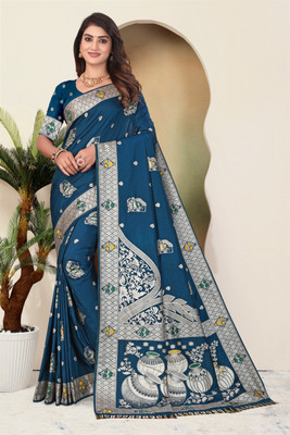 CKDESIGNER Printed, Woven Banarasi Nylon Saree(Blue)