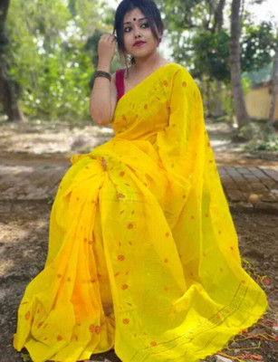 suman collection Embellished Daily Wear Silk Blend Saree(Yellow)