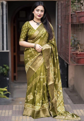 BilloRani Digital Print, Printed Bollywood Dupion Silk, Cotton Silk Saree(Light Green)