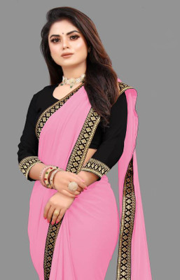 ISHA TRADE Solid/Plain Daily Wear Georgette Saree(Pink)