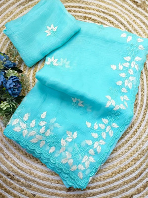 Ethina Fashion Embroidered Bollywood Jimmy choo Saree(Blue)