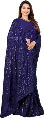 SHOBHTESH Embroidered, Digital Print Bollywood Georgette Saree(Dark Blue)