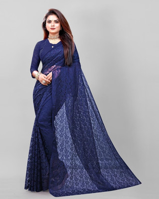 Suntex Floral Print Bollywood Net Saree(Blue)