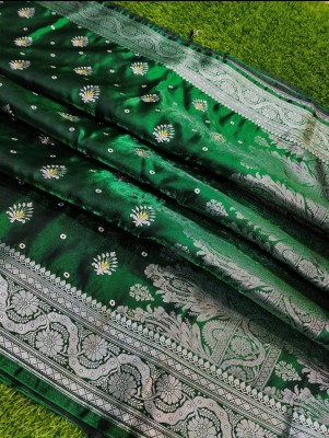 Banaras silk palace Embroidered Banarasi Satin Saree(Green)