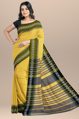 Bong ButiQ Solid/Plain Narayanpet Cotton Blend Saree(Yellow)