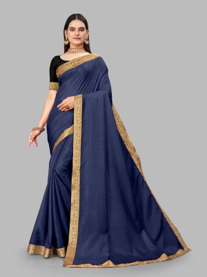 LOYALTY CREATION Solid/Plain, Embellished Daily Wear Art Silk Saree(Dark Blue)