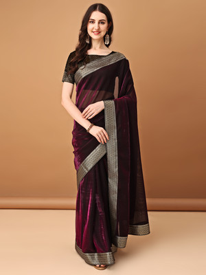 DIVYASHAKTI FASHION Solid/Plain Bollywood Silk Blend Saree(Purple)