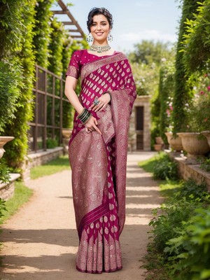 ANOUK Woven Banarasi Organza Saree(Magenta)