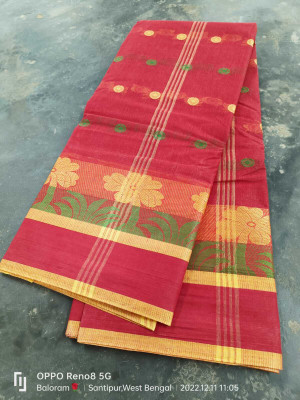 Balika bodhu Self Design Tant Pure Cotton Saree(Red)