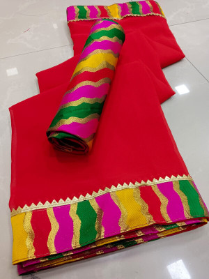 ANGEL SAREEs Striped Daily Wear Georgette Saree(Red)