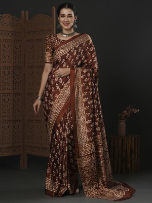 Sareemall Printed Daily Wear Silk Blend Saree(Brown)