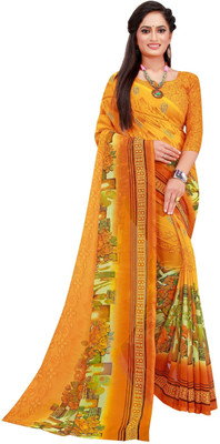 HouseOfCommon Printed Banarasi Lycra Blend Saree(Yellow)