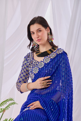 NERTA BOUTIQUE Embellished, Embroidered Bollywood Georgette Saree(Blue)