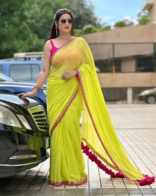 Vragi Solid/Plain Bollywood Georgette Saree(Green)