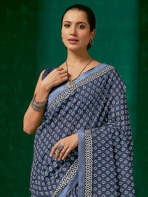 Divastri Printed Daily Wear Silk Blend Saree(Grey)