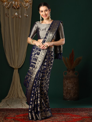 Divastri Woven Kanjivaram Georgette Saree(Dark Blue)