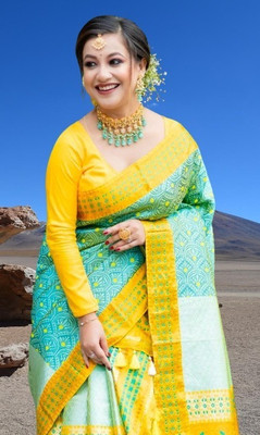 Tech Twins Woven Mekhela Chador Silk Blend Saree(Yellow)
