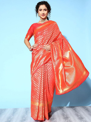 Anouk Rustic Woven Dharmavaram Silk Blend Saree(Red)