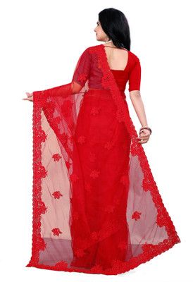 RMV Fashion Embroidered Bollywood Net Saree(Red)