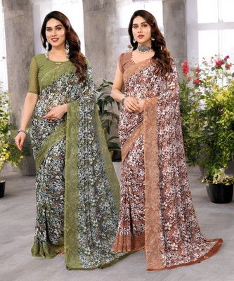 Moda Rapido Printed Bollywood Georgette Saree(Pack of 2, Multicolor)