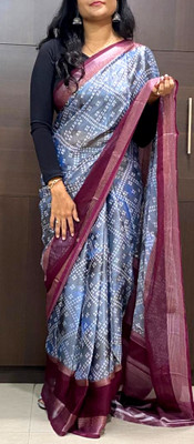 VD PRINTS Printed Bandhani Chiffon Saree(Light Blue)