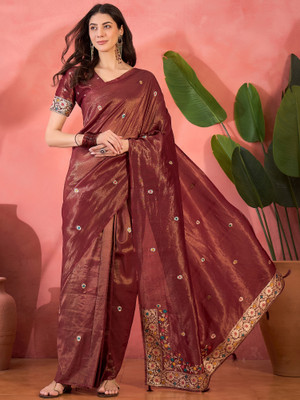 Sangria Self Design Saree with Attached Blouse Silk Blend Saree(Maroon)