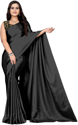 Aika Solid/Plain Bollywood Silk Blend Saree(Black)