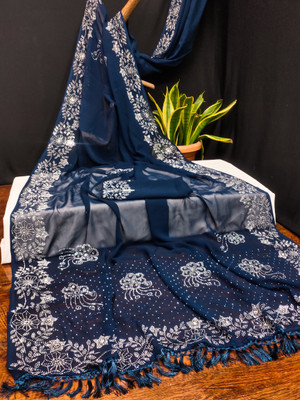 Dream Clouds Embellished Bollywood Georgette Saree(Blue)