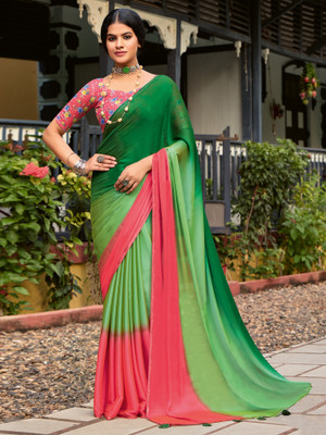 Sareemall Color Block Bollywood Chiffon Saree(Green)