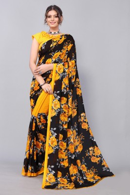 YASHIKA Floral Print Daily Wear Georgette Saree(Black)